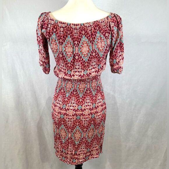 On or off shoulder pink and blue Aztec tribal print dress size small - Picture 4 of 6